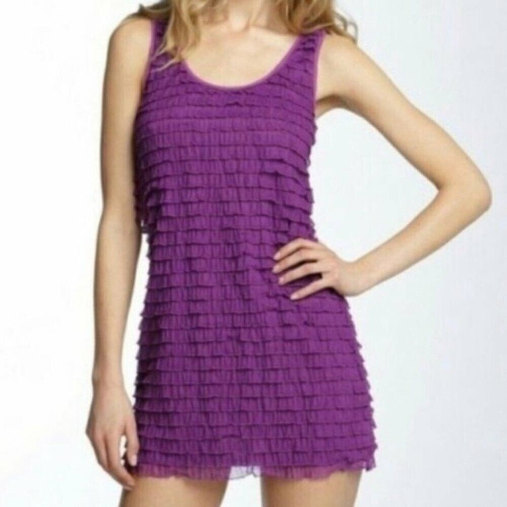 FREE PEOPLE Women Tired Ruffle Sleeveless Mini Dress Sz XS Purple Romantic 61-13